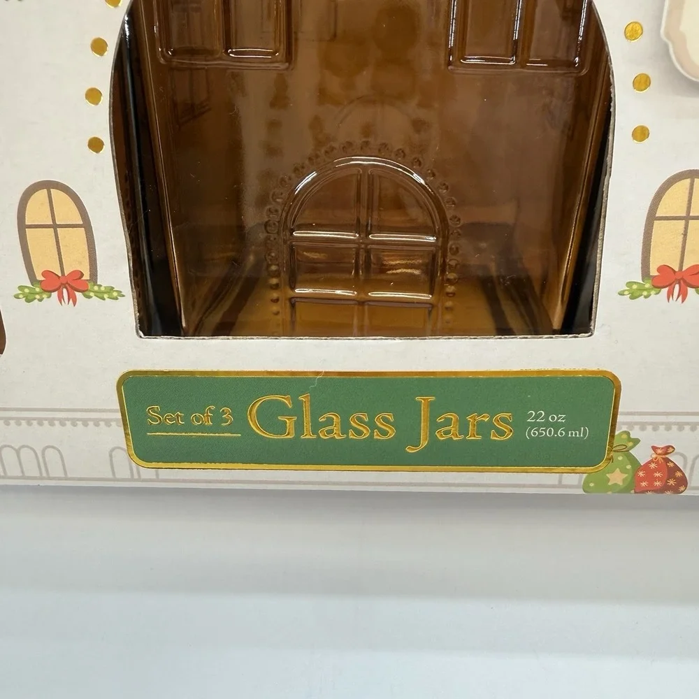 Target Amber Glass Gingerbread House Canister Cookie Jar Kitchen Home Decor Set